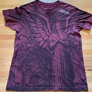 Crying angel in graveyard red and black Affliction grunge alt distressed Y2K